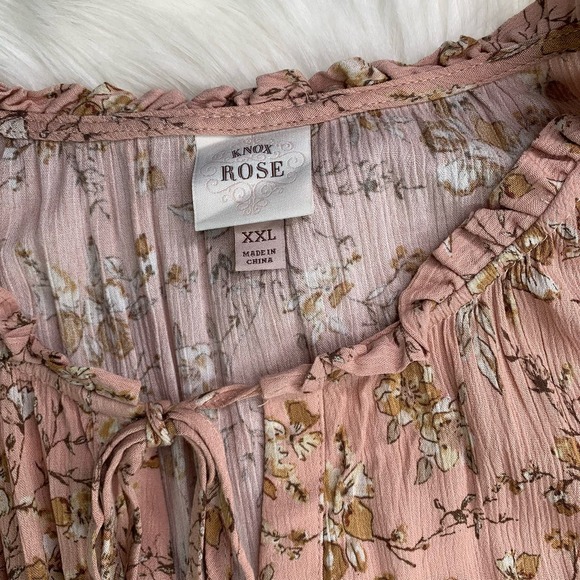 Knox Rose Pale Blush Floral Flutter Short Sleeve Smocked Waist Dress Boho xxl - Picture 7 of 14